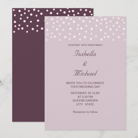 Invitation Perles Chic sur Mariage Cassis Tendance (Devant / Derrière)
