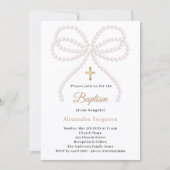 Invitation Perles d'arc rose fille Baptême (Devant)