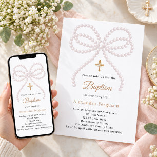 Invitation Perles d'arc rose fille Baptême