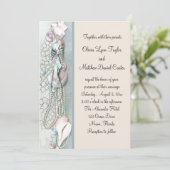 Invitation Perles de Coquillages Mariage de Plage Élégant (Debout devant)