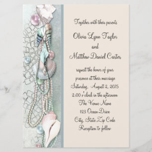 Invitation Perles de Coquillages Mariage de Plage Élégant