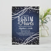 Invitation Perles de Denim Bleu Moderne Élégant 50e Anniversa (Debout devant)