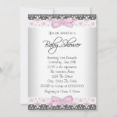 Invitation Perles de dentelle rose et gris Baby Girl Douche (Dos)