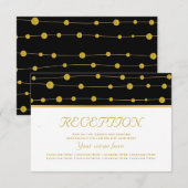 Invitation Perles de feuilles d'or noir mariage moderne récep (Devant / Derrière)