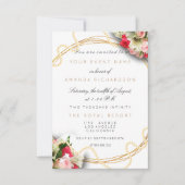 Invitation Perles de mariage florales en marbre rose or (Devant)