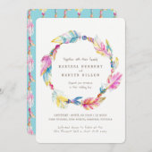 Invitation Perles de plumes Boho aquarelle mariage invite (Devant / Derrière)