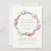 Invitation Perles de plumes Boho aquarelle mariage invite (Devant)