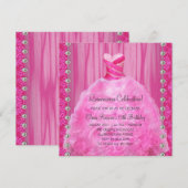 Invitation Perles de robe de fête Hot rose Quinceanera Invita (Devant / Derrière)