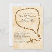 Invitation Perles de Rosaire Brown Première communion sainte (Devant)