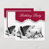 Invitation Perles de rose blanche Talons hauts Fête d'anniver (Devant / Derrière)