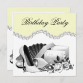 Invitation Perles de rose blanche talons hauts Jaune fête d'a (Devant / Derrière)