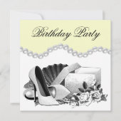 Invitation Perles de rose blanche talons hauts Jaune fête d'a (Devant)