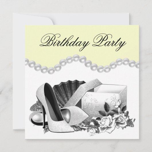 Invitation Perles de rose blanche talons hauts Jaune fête d'a (Devant)