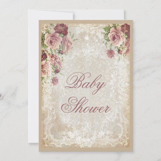 Invitation Perles de roses et baby shower chics minables de (Devant)