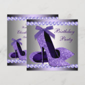 Invitation Perles de strass chaussures à talons hauts violets (Devant / Derrière)