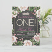 Invitation Perles de tableau noir Petite Dame 1er anniversair (Debout devant)