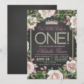 Invitation Perles de tableau noir Petite Dame 1er anniversair (Devant / Derrière)