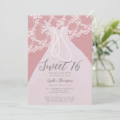 Invitation Perles dentelle rose princesse robe sucré 16 Party (Debout devant)