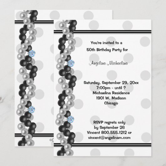 Invitation Perles, Diamants Et Pois (Devant / Derrière)