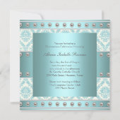 Invitation Perles d'Ivoire Bleu Sarcelle Blanc Damassé Quince (Dos)