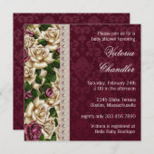 Invitation Perles d'ivoire Rose rose Damas bébé fille douche (Devant / Derrière)