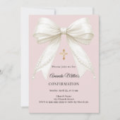 Invitation Perles d'ivory rose poussiéreuse Confirmation (Devant)
