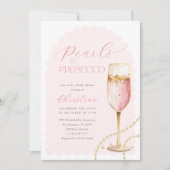 Invitation Perles d'or et Fête des mariées rose Prosecco (Devant)