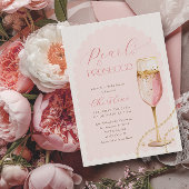 Invitation Perles d'or et Fête des mariées rose Prosecco