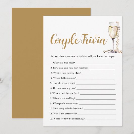 Invitation Perles d'Or & Prosecco Jeu de quiz pour couples Ma (Devant / Derrière)