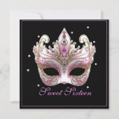 Invitation Perles d'or rose Sweet sixteen masqué (Dos)