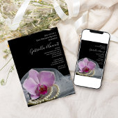 Invitation Perles d'orchidée rose sur Black Post Mariage Brun