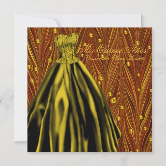 Invitation Perles dorées Robe dorée noire rouge Quinceanera (Devant)