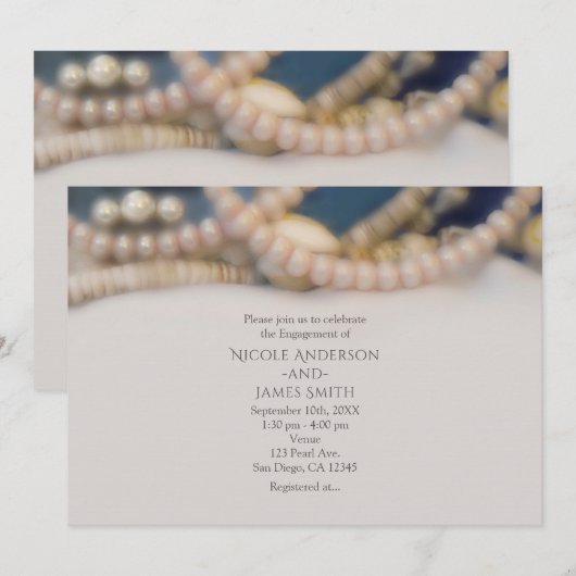 Invitation Perles Élégantes et Coquillages de Plage Mariage (Devant / Derrière)