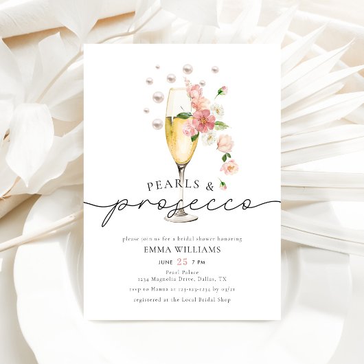 Invitation Perles élégantes et Fête des mariées rose Prosecco