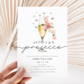 Invitation Perles élégantes et Fête des mariées rose Prosecco