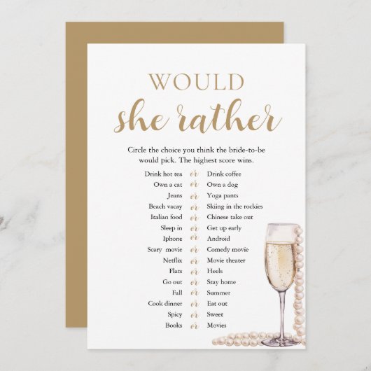 Invitation Perles élégantes et le Pourfenseur préférerait-ell (Devant / Derrière)