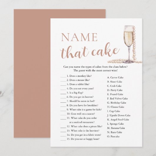 Invitation Perles Élégantes et Prosecco Nommez Ce Jeu de Gâte (Devant / Derrière)