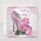 Invitation Perles en dentelle rose haute talon Perles Anniver (Devant)