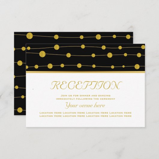 Invitation Perles en feuille d'or noir réception de mariage m (Devant / Derrière)