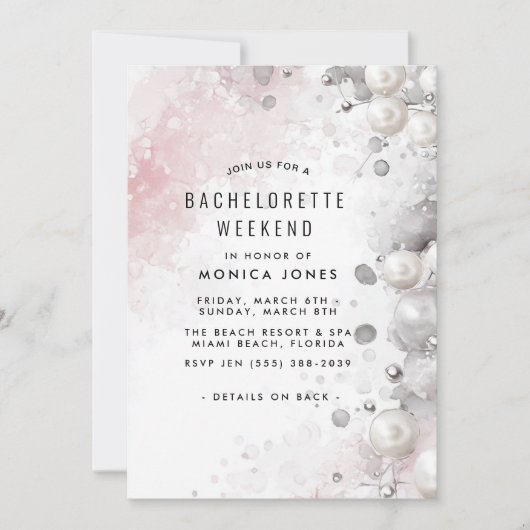 Invitation Perles et Bachelorette rose Week-end (Devant)