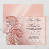 Invitation Perles et dentelle épousant le rose de pivoine de (Devant / Derrière)