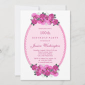 Invitation Perles et dentelle florales roses pour 100e annive (Devant)