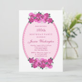 Invitation Perles et dentelle florales roses pour 100e annive (Debout devant)