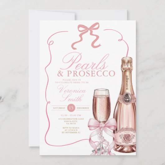 Invitation Perles et Fête des mariées de la corbeille rose Pr (Devant)