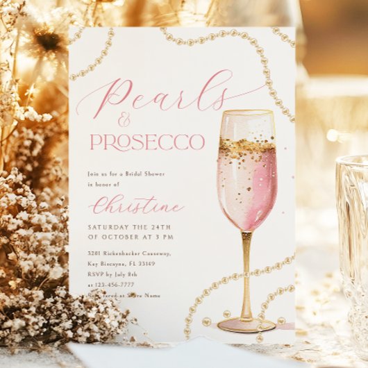 Invitation Perles et Fête des mariées d'or rose Prosecco