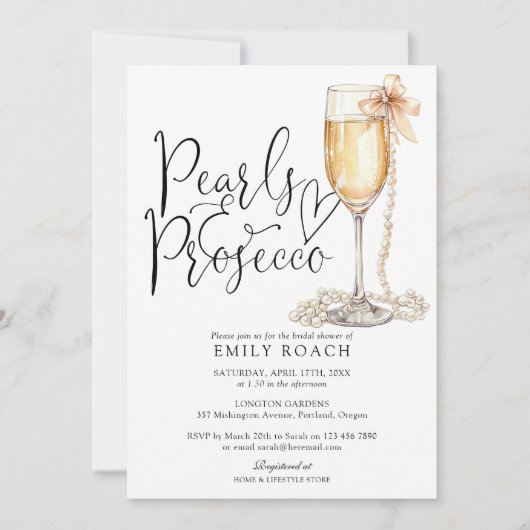 Invitation Perles Et Fête des mariées Élégante De Prosecco (Devant)