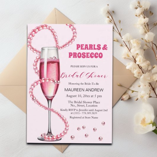 Invitation Perles et Fête des mariées rose pâle Prosecco