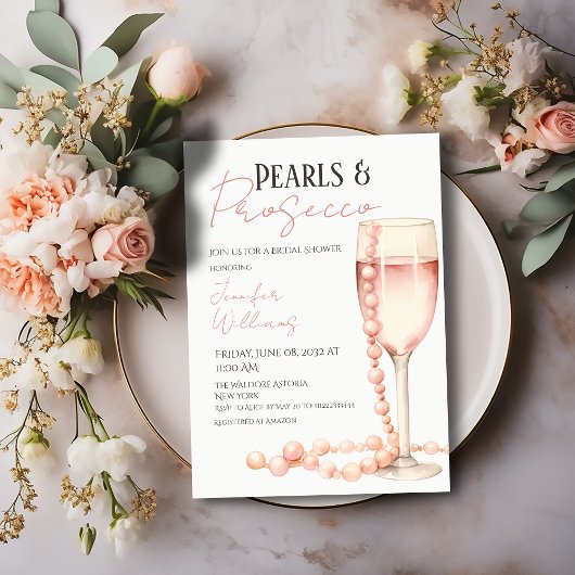Invitation Perles et Fête des mariées rose pâle Prosecco