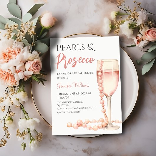 Invitation Perles et Fête des mariées rose pâle Prosecco