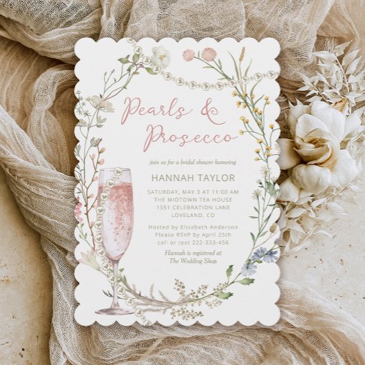 Invitation Perles et Fêtes des mariées florales de Prosecco